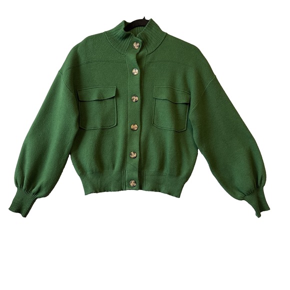 Tahari Sweaters - Tahari Kelly Green Cardigan Sweater Jacket Utility Pocket Crop Boxy M Slouchy